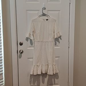 White dress with lacey ruffle - banana republic